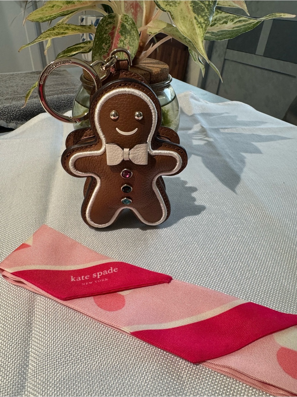 Kate Spade Gingerbread Man Leather Bag Charm Keychain Holiday Novelty Charm